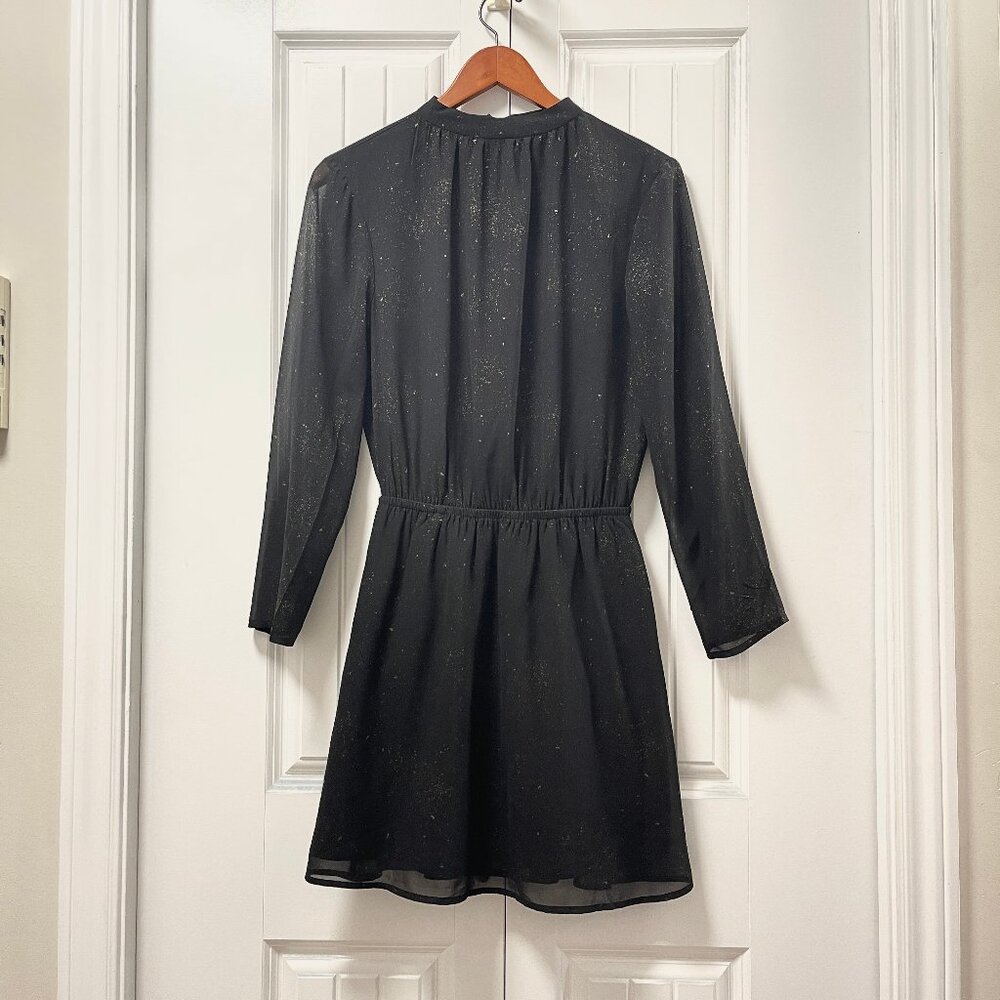 OAK + FORT Celestial Gold Flecked Long Sleeve Cutout Dress Black– S